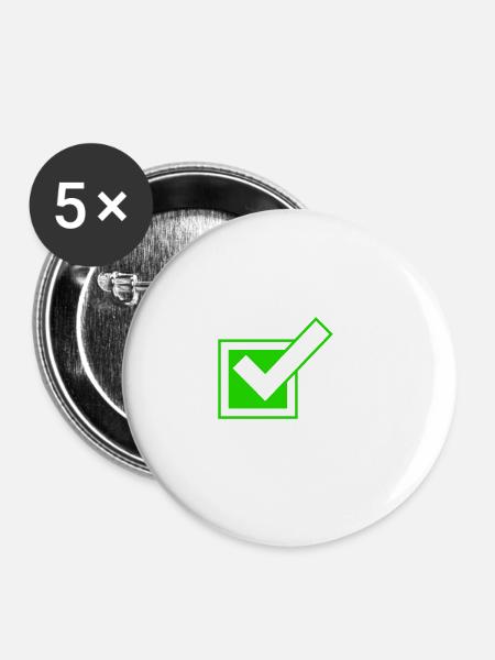 Häkchen Ankreuzen Symbol - Buttons groß 56 mm (5er Pack) - Weiß
