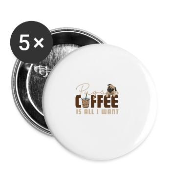 Stylish Pugs & Coffee Font Design - Buttons large 2.2''/56 mm (5-pack) - white - Front