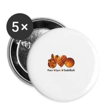 Peace Love Basketball - Buttons large 2.2''/56 mm (5-pack) - white - Front