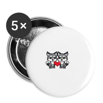 Wolf Paar Valentinstag - Buttons groß 56 mm (5er Pack) - Weiß - Vorne