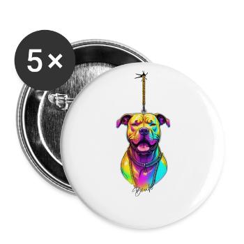 Hanged Dog in Neon Light Art - Bruh-Style shirt ! - Buttons large 2.2''/56 mm (5-pack) - white - Front