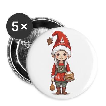 Elfe de Noël avec des crêpes Noël Design - Lot de 5 grands badges (56 mm) - blanc - Devant