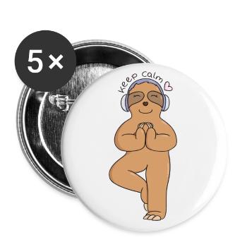 Paresseux faisant du yoga - restez calme - Lot de 5 grands badges (56 mm) - blanc - Devant