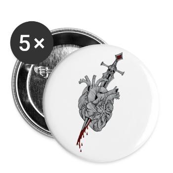 Broken Heart - Schwert durchbohrt Herz - Buttons groß 56 mm (5er Pack) - Weiß - Vorne
