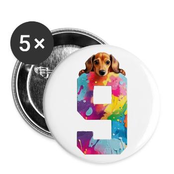 DOG 9 YEARS OLD DACHSHUND 9TH BIRTHDAY - Buttons large 2.2''/56 mm (5-pack) - white - Front