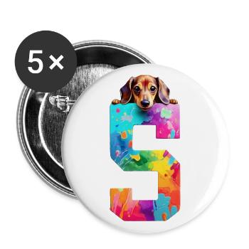 HUND 5 JAHRE DACKEL 5. GEBURTSTAG - Buttons groß 56 mm (5er Pack) - Weiß - Vorne