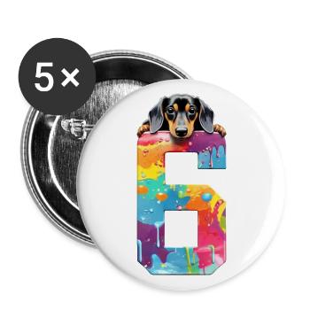 HUND 6 JAHRE DACKEL 6. GEBURTSTAG - Buttons groß 56 mm (5er Pack) - Weiß - Vorne