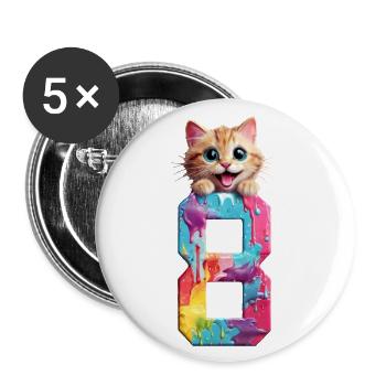 8 YEARS OLD CAT 8TH BIRTHDAY - Buttons large 2.2''/56 mm (5-pack) - white - Front