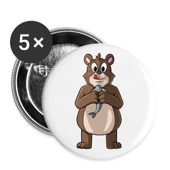 Cute bear holding a fish - Buttons large 2.2''/56 mm (5-pack) - white - Front