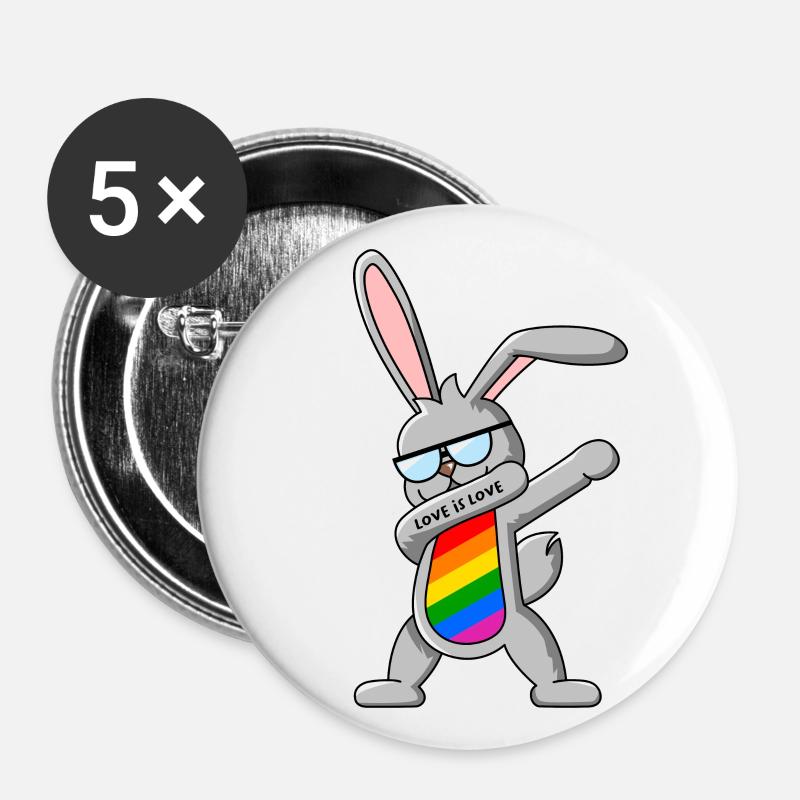 Gay Pride Dab Dance Bunny - Buttons large 2.2''/56 mm (5-pack) - white