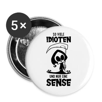 SO VIELE IDIOTEN ICH HASSE MENSCHEN - Buttons groß 56 mm (5er Pack) - Weiß - Vorne