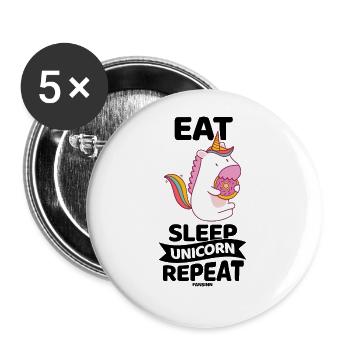 Eat Sleep Unicorn Repeat - Buttons groß 56 mm (5er Pack) - Weiß - Vorne