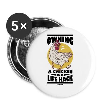 Poulet Ferme Volaille Coq Poulets Cadeau - Lot de 5 grands badges (56 mm) - blanc - Devant