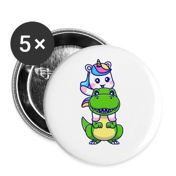 Einhorn reitet T-Rex - Buttons groß 56 mm (5er Pack) - Weiß - Vorne