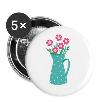 Blumenstrauß in Gießkanne - Buttons groß 56 mm (5er Pack) - Weiß - Vorne