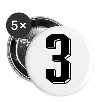 Nummer 3 - Zahl DREI Trikotnummer 3 Jahre - Buttons groß 56 mm (5er Pack) - Weiß - Vorne