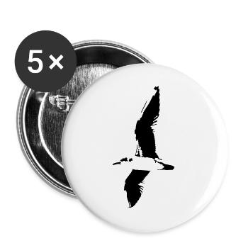 Möwe, Silhouette -T-Shirt - Buttons groß 56 mm (5er Pack) - Weiß - Vorne