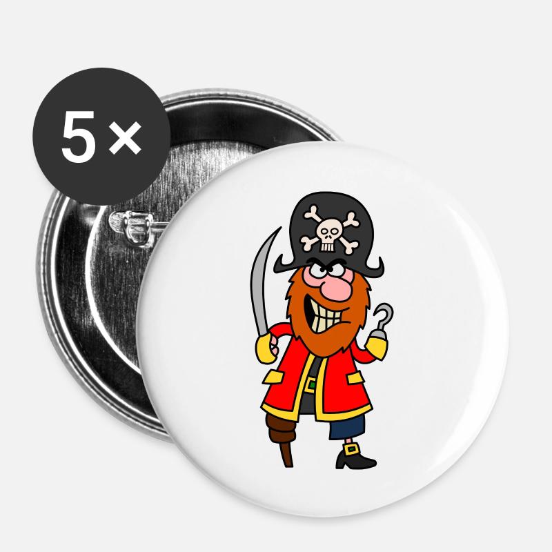 Cartoon Pirate - Buttons large 2.2''/56 mm (5-pack) - white