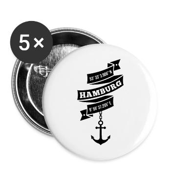 Hamburg Koordinaten Längengrad Breitengrad Anker - Buttons groß 56 mm (5er Pack) - Weiß - Vorne