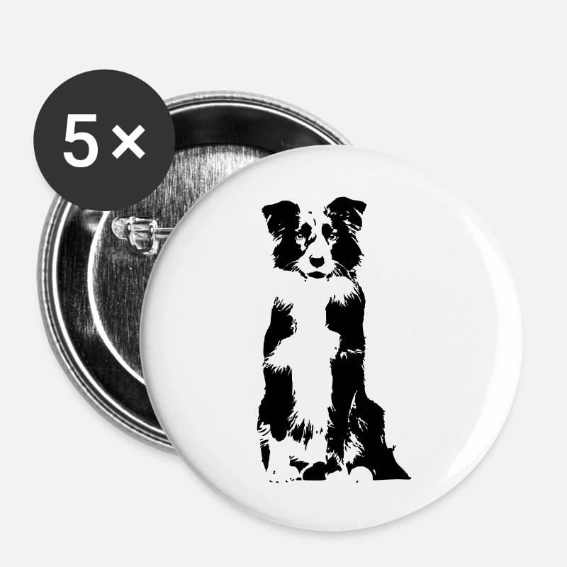 Border Collie - Buttons large 2.2''/56 mm (5-pack) - white