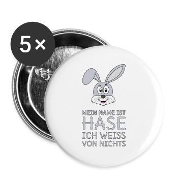 Mein Name ist Hase Ich weiß von nichts - Buttons groß 56 mm (5er Pack) - Weiß - Vorne