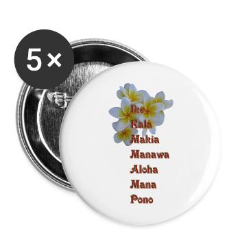 The 7 Huna Principles / frangipani flowers - Buttons large 2.2''/56 mm (5-pack) - white - Front