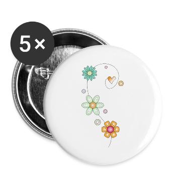 Doodle Motiv mit Blumen und Herz - Buttons groß 56 mm (5er Pack) - Weiß - Vorne