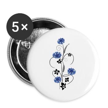Kornblumen mit Blumen und Gräser - Buttons groß 56 mm (5er Pack) - Weiß - Vorne