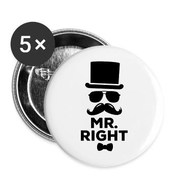 Lustige paarweise Mr. Right und Mrs. Right - Buttons groß 56 mm (5er Pack) - Weiß - Vorne