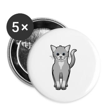 Katze grau vorn - Buttons groß 56 mm (5er Pack) - Weiß - Vorne