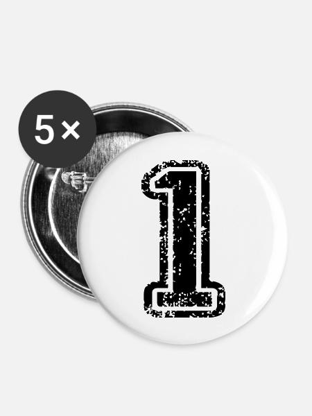 1 - Nummer - Buttons groß 56 mm (5er Pack) - Weiß