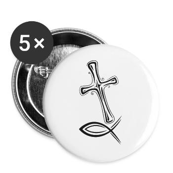 Cross fish icon - Buttons large 2.2''/56 mm (5-pack) - white - Front