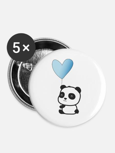 Panda hellblau - Buttons groß 56 mm (5er Pack) - Weiß
