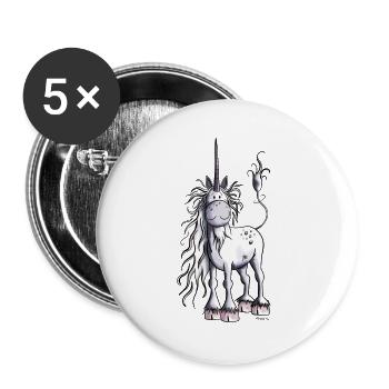 Es ist Einhorn Zeit - Buttons groß 56 mm (5er Pack) - Weiß - Vorne
