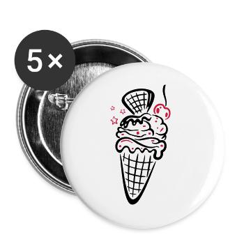 Ice cream with waffle, cherry and stars - Buttons large 2.2''/56 mm (5-pack) - white - Front