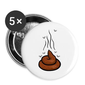 Dampfender Scheißhaufen mit Fliegen - Buttons groß 56 mm (5er Pack) - Weiß - Vorne
