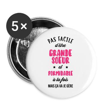 Schwester Sister Baby Geburtstag Geburt Familie - Buttons groß 56 mm (5er Pack) - Weiß - Vorne