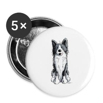 Fröhlicher Border Collie - Buttons groß 56 mm (5er Pack) - Weiß - Vorne