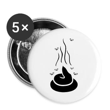 Dampfender Scheißhaufen mit Fliegen - einfärbbar - Buttons groß 56 mm (5er Pack) - Weiß - Vorne