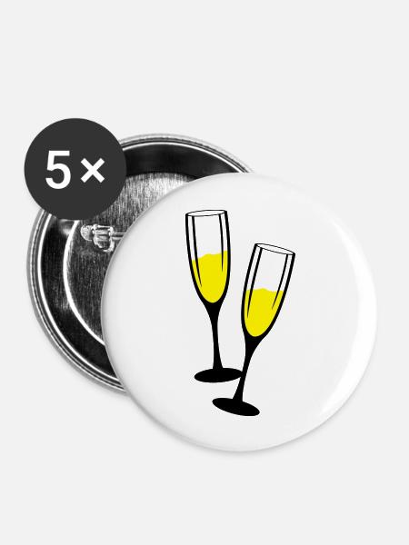 sekt glaeser anstossen - Buttons groß 56 mm (5er Pack) - Weiß