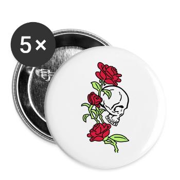 skull and roses es123 - Buttons groß 56 mm (5er Pack) - Weiß - Vorne