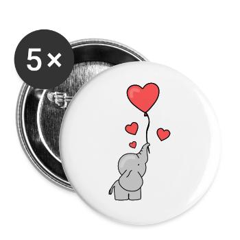 Elephant Illustration with Hearts and Balloon - Buttons large 2.2''/56 mm (5-pack) - white - Front