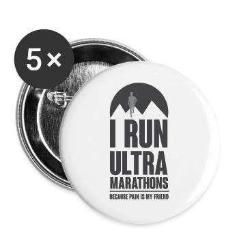 Ich lief Ultra-Marathons, weil Schmerz mein Freund ist - Buttons groß 56 mm (5er Pack) - Weiß - Vorne