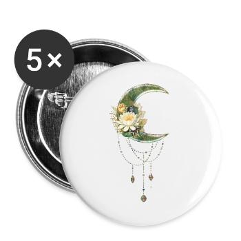 Eleganter und edler Mond mit Blumen - Buttons groß 56 mm (5er Pack) - Weiß - Vorne