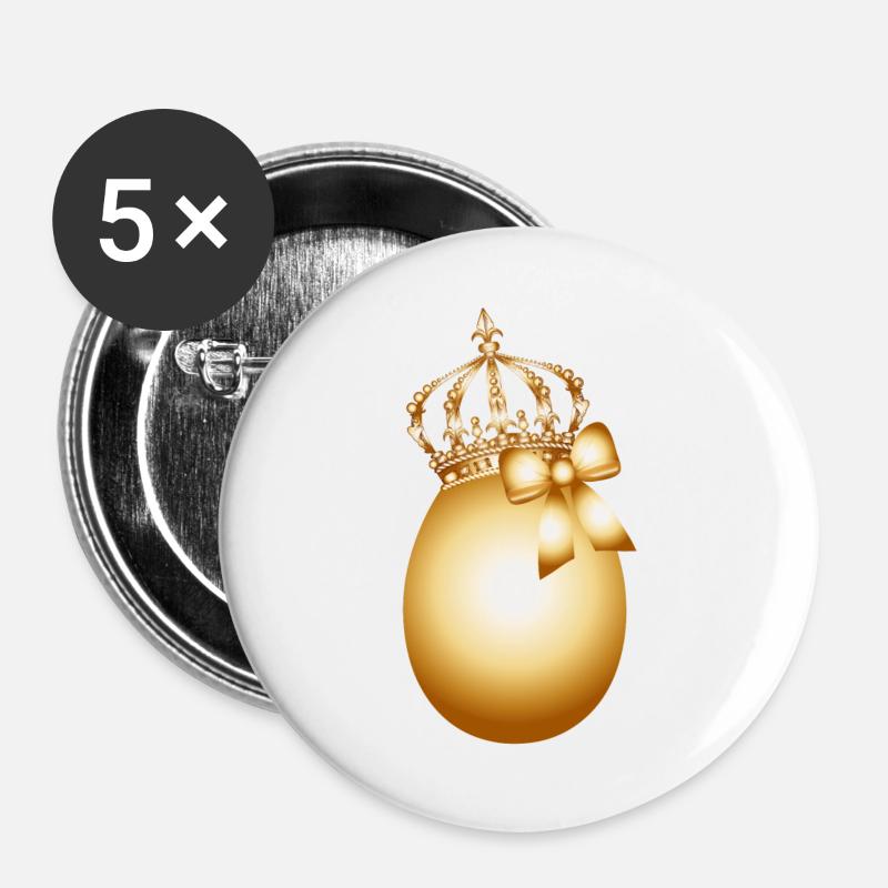 guldæg med guldkrone og guldbue - Buttons/Badges stor, 56 mm (5-pack) - hvid