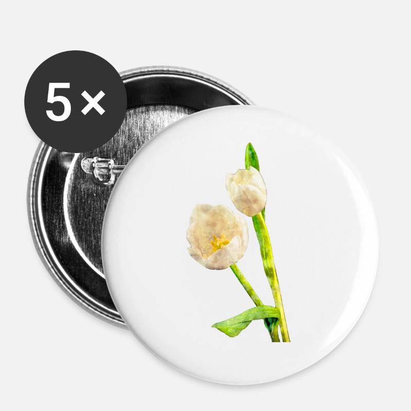 Watercolors Flowers Spring Spring Beginning Tulip - Buttons large 2.2''/56 mm (5-pack) - white