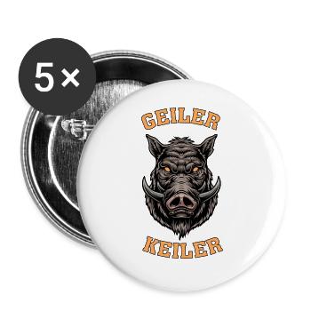 Geiler keiler Jäger Geschenk Jagd Wildschwein - Buttons groß 56 mm (5er Pack) - Weiß - Vorne