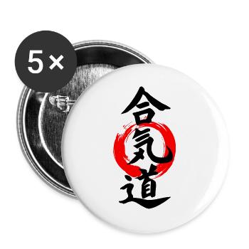 Aikido-Logo in japanischem Kanji-Rot Enso-Zen-Kreis - Buttons groß 56 mm (5er Pack) - Weiß - Vorne