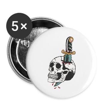 dague transperce crane tete de mort old school - Lot de 5 grands badges (56 mm) - blanc - Devant