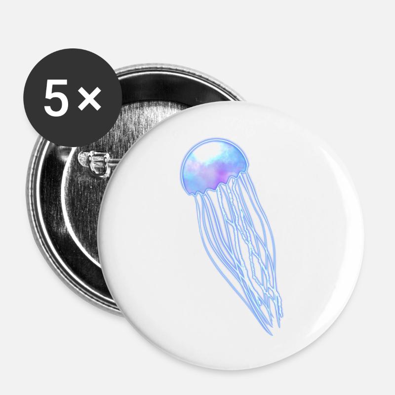 Blue jellyfish - Buttons large 2.2''/56 mm (5-pack) - white
